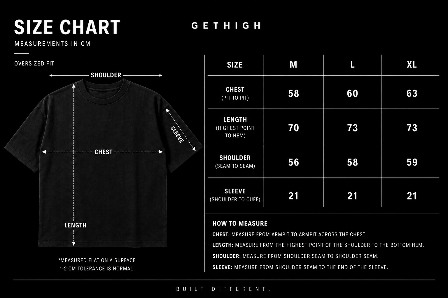 GETHIGH Size Chart